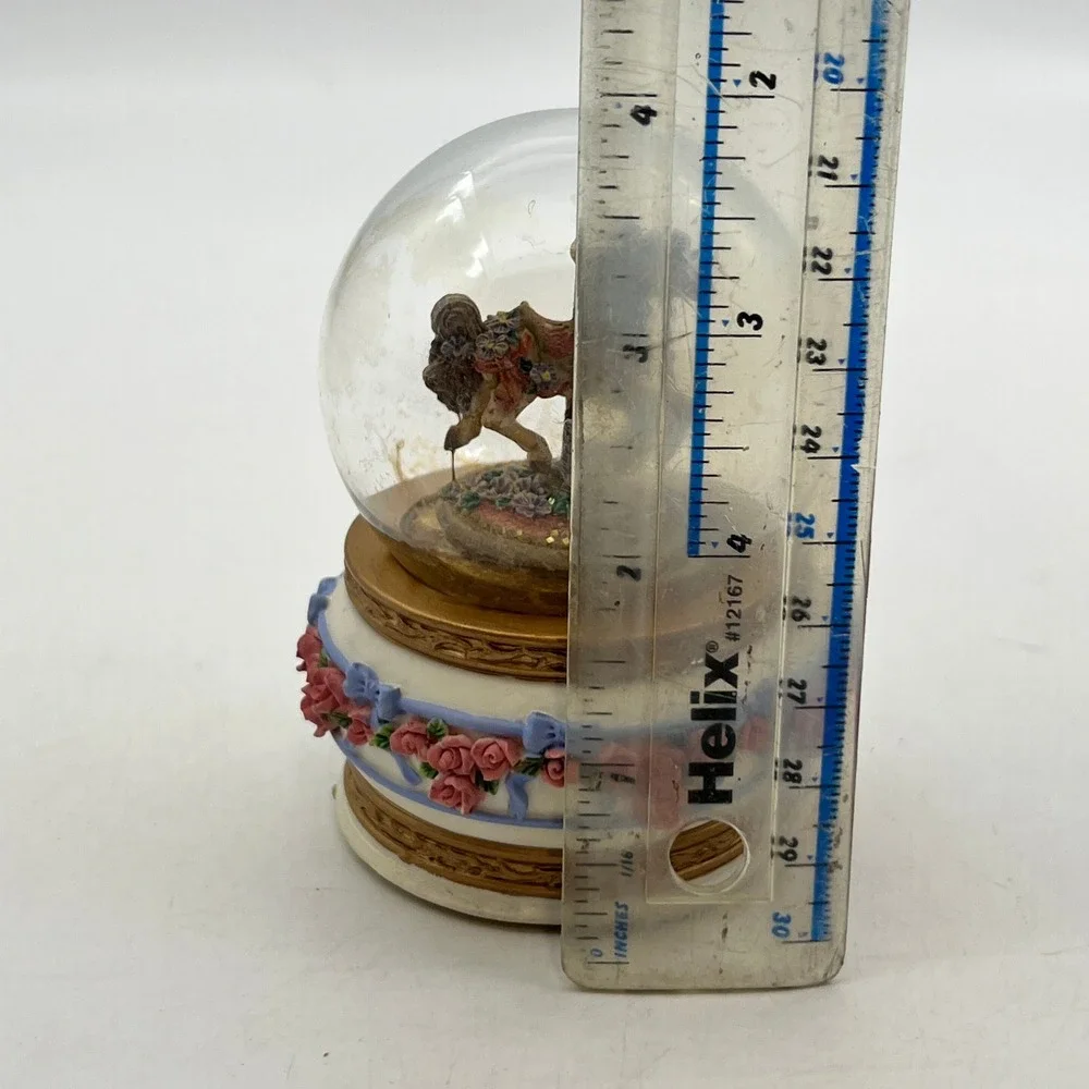 San Francisco Music Box Company Carousel Horse Snow Globe Floral Rose Vintage